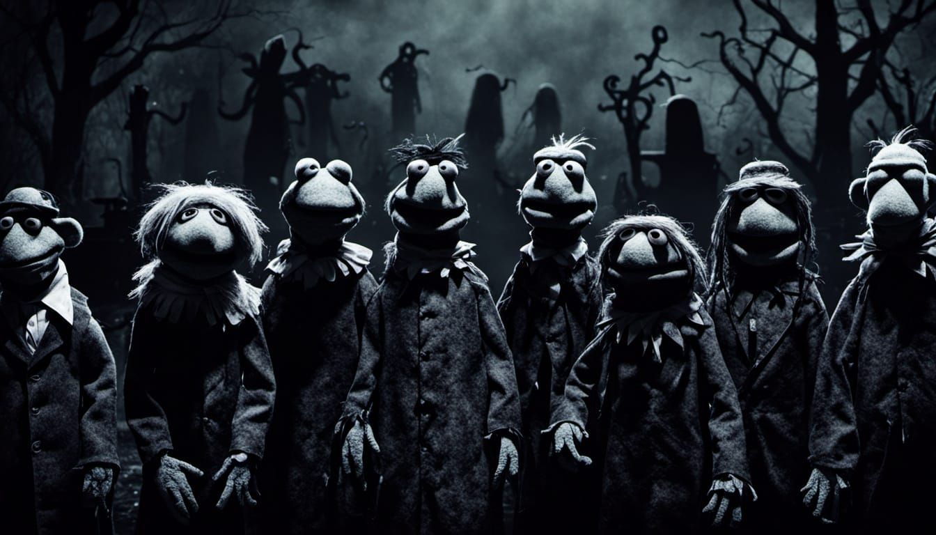 Undead Puppets in Graveyard: Dark Fantasy Illustration