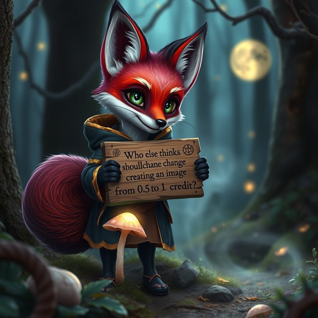 Majestic Purple-Red Fox in Whimsical Moonlit Forest