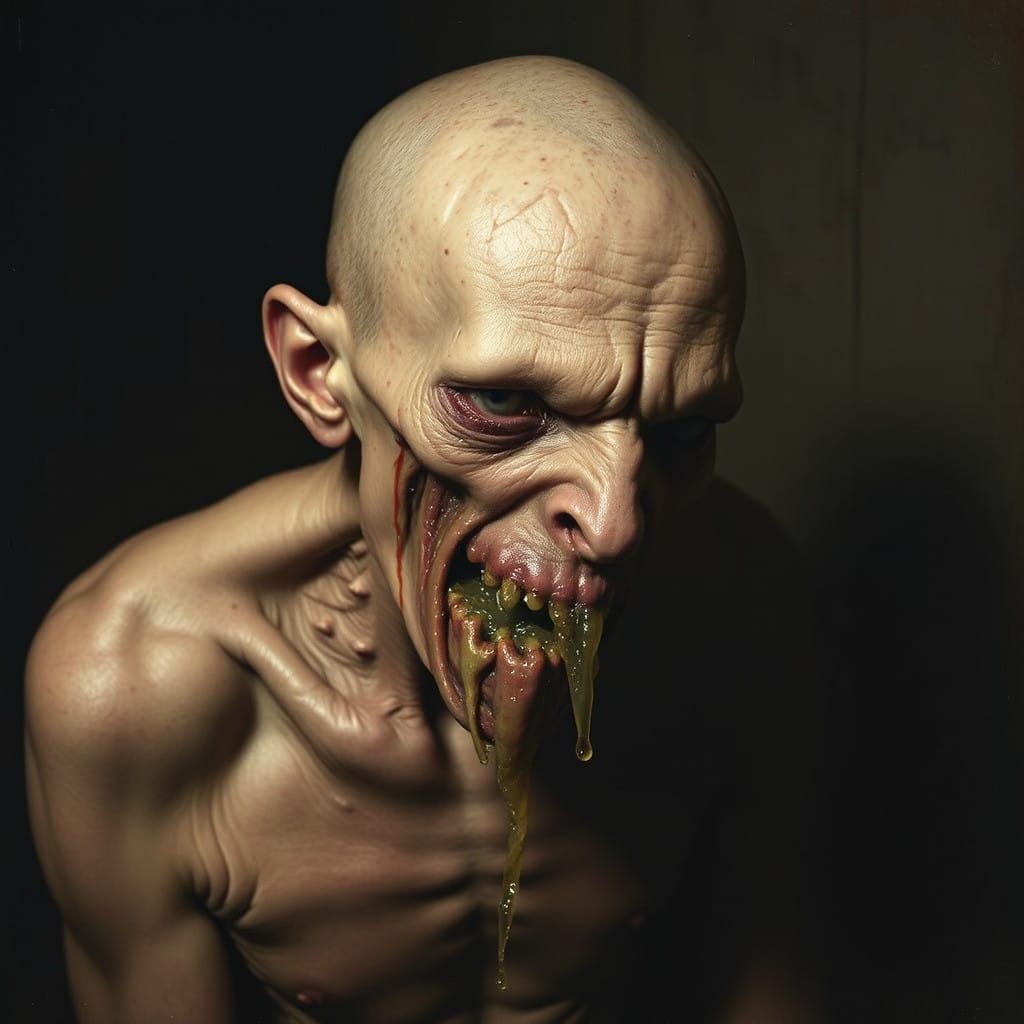 A Plague Ravaged Man in a Haunting, Atmospheric Setting