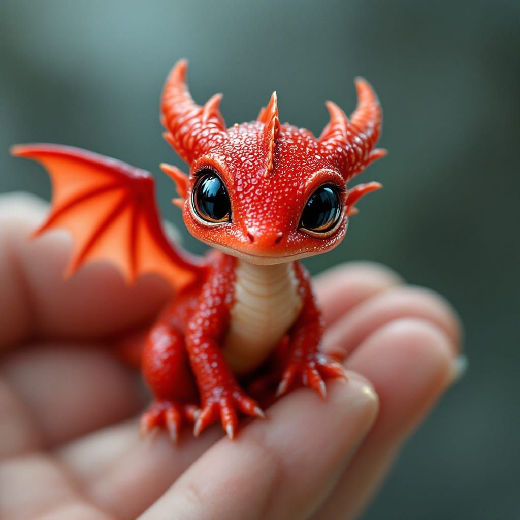 Cute Iridescent Red Dragon in Opalescent Hues
