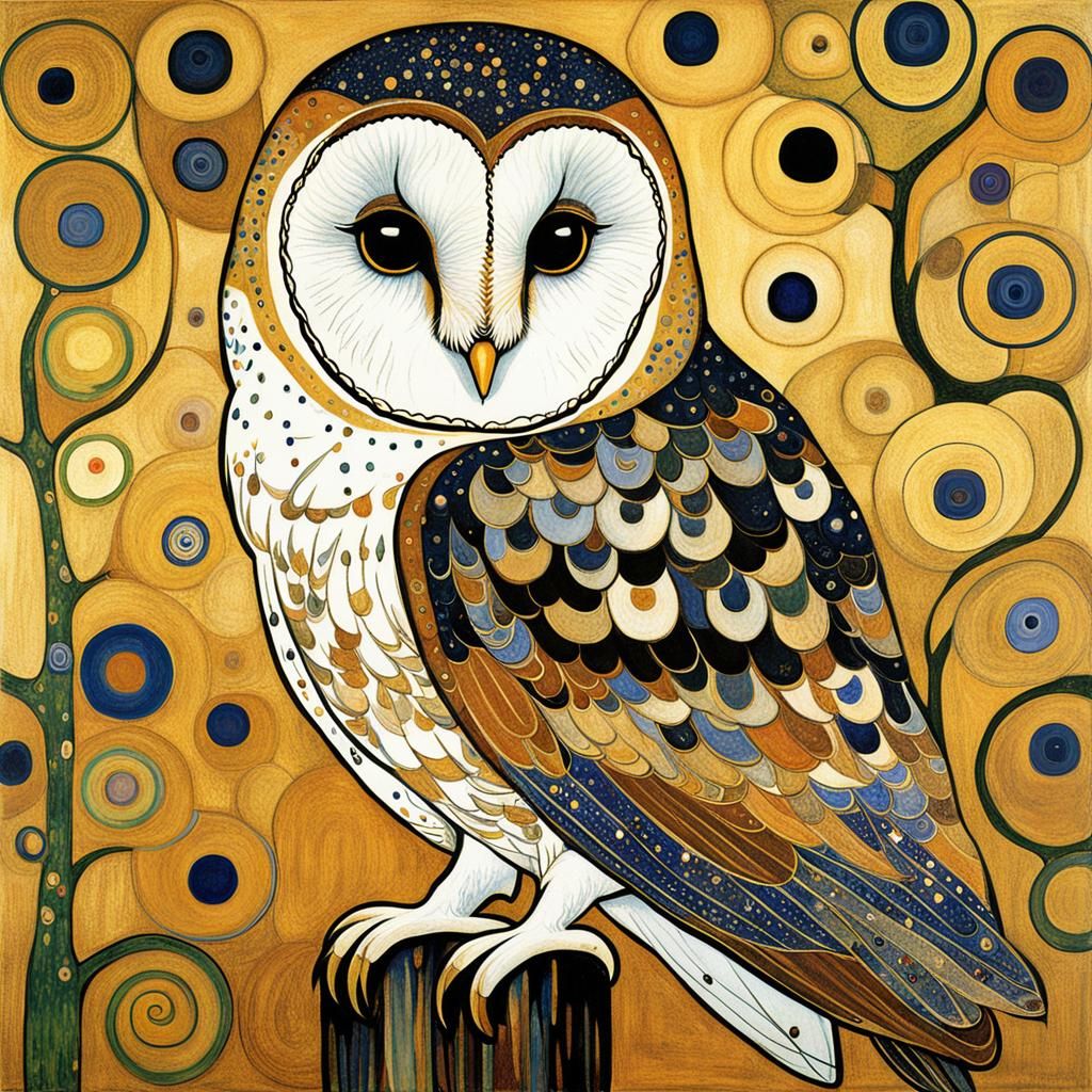Barn Owl in Art Nouveau Style