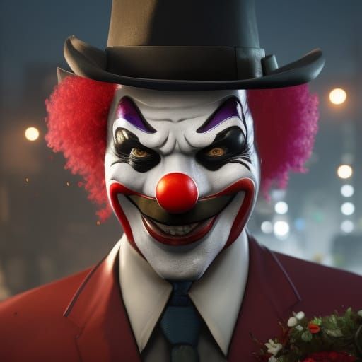 Clown Bank Robbery in Detailed Matte Painting Style