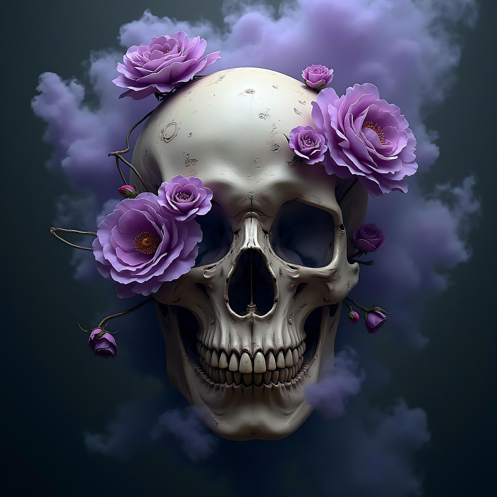 Skull and Roses in Mesmerizing Smoke
