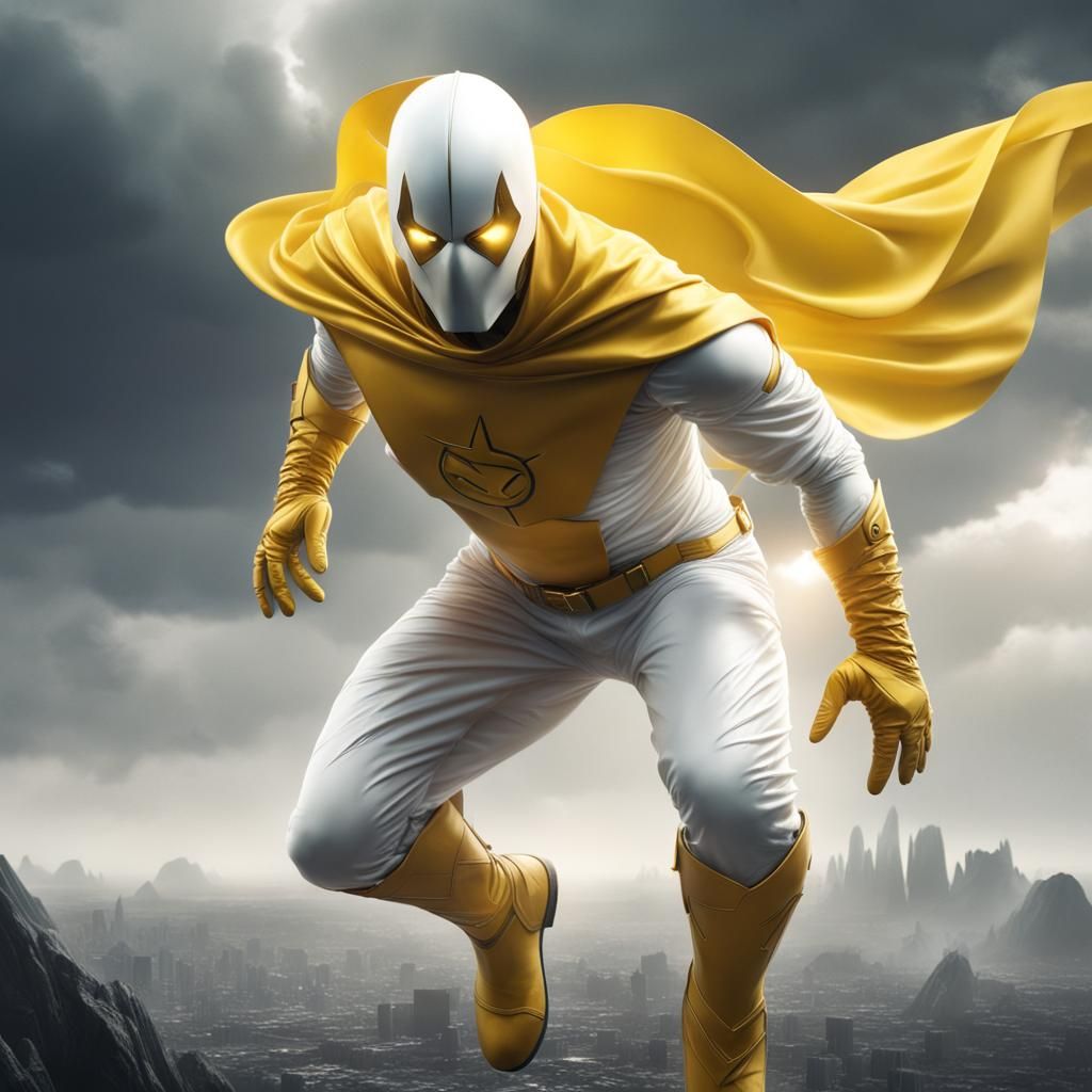 Weather Superhero in White and Yellow Outfit