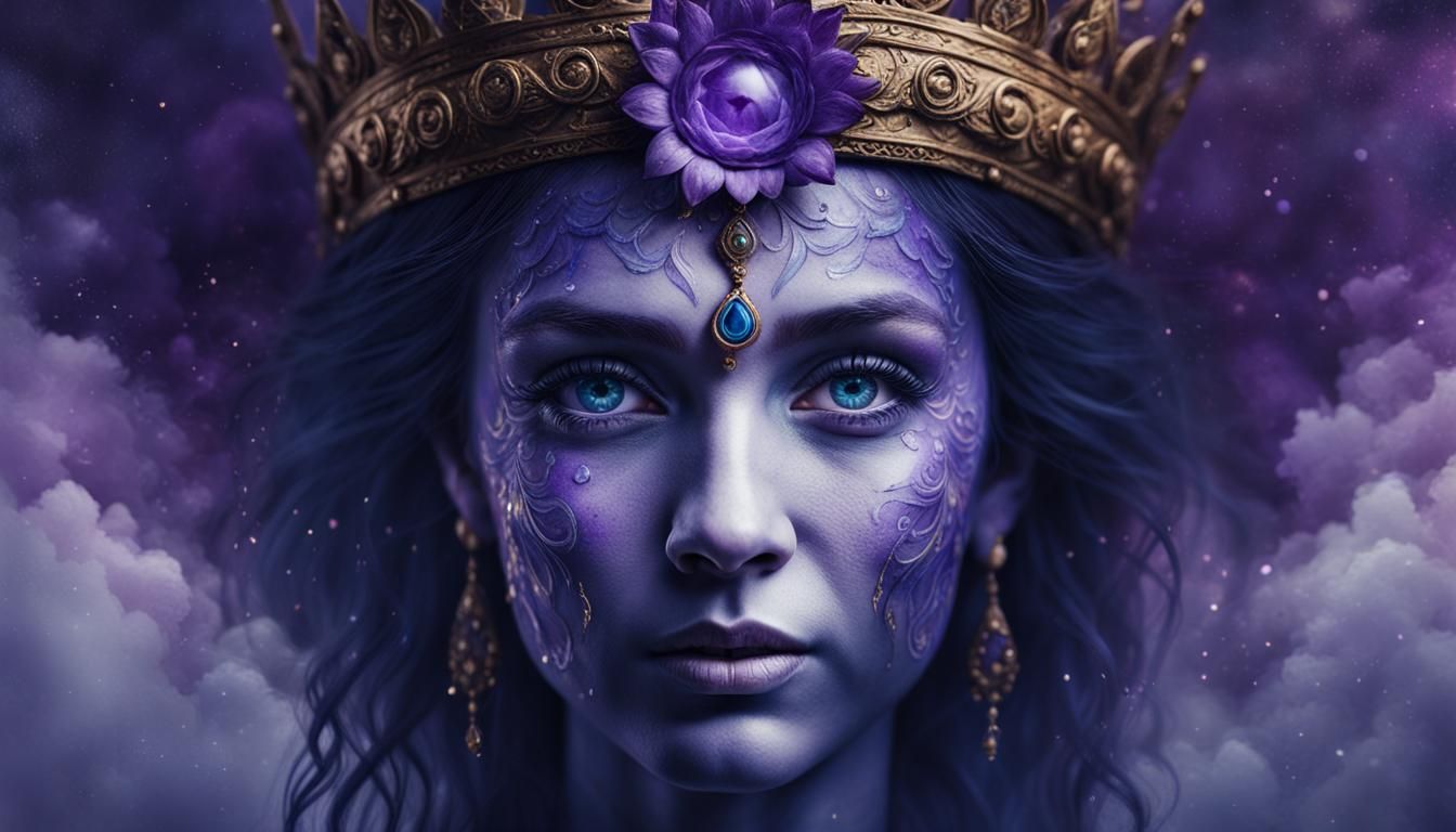 Goddess with Purple Chakra, Detailed Matte Painting