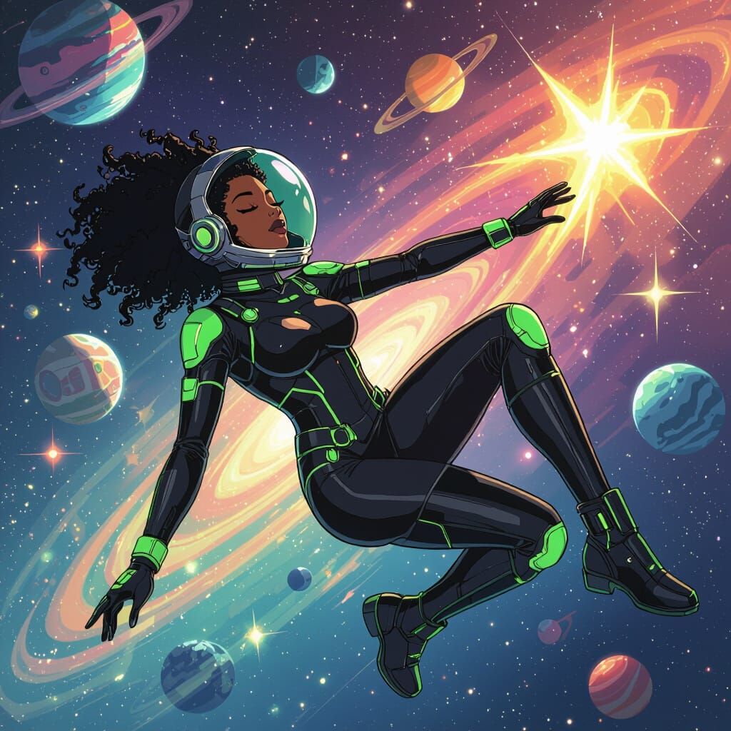 Black Woman in Space: Anime-Inspired Digital Art