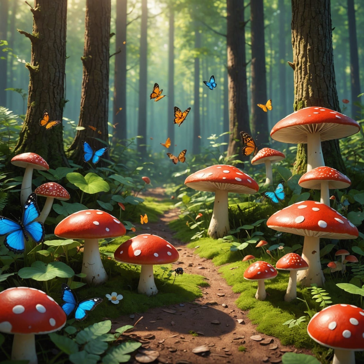 Lively Toadstool Forest Floor in 3D Digital Art