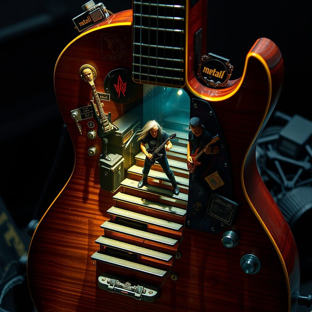 Metal Band Performance Inside Electric Guitar