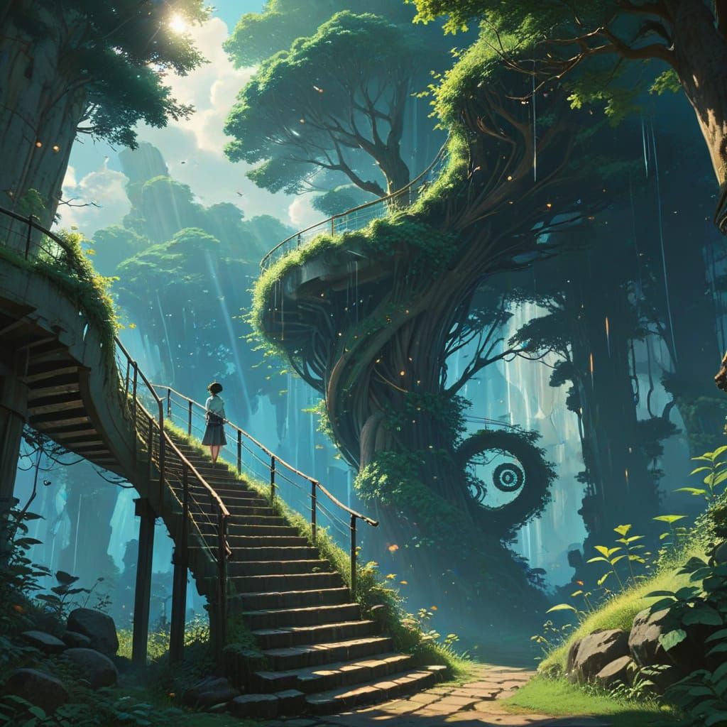 Vertigo Art Anime Key Visual with Spiraling Horizons