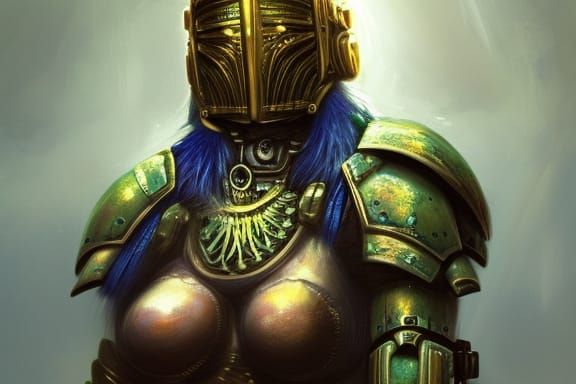 Woman in Warhammer Armor with Zentangle Elements