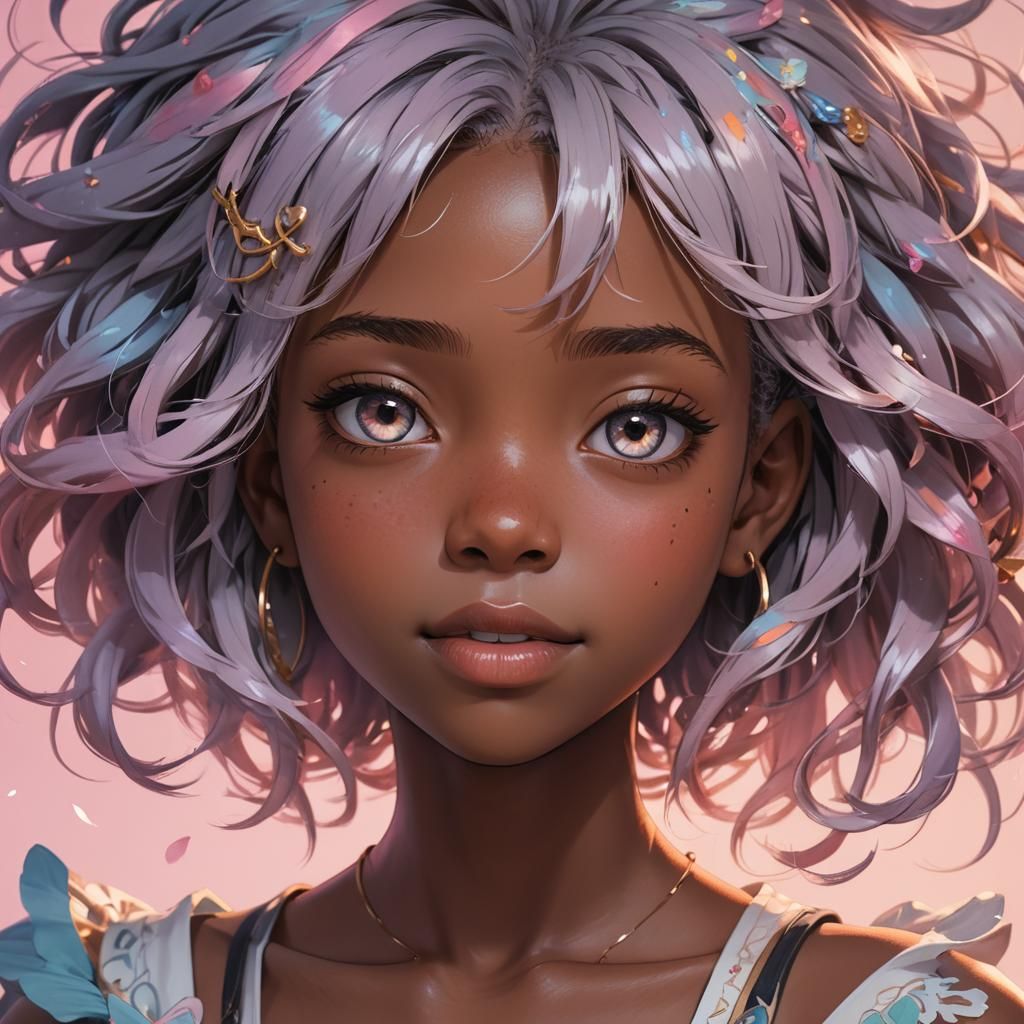 Emotional Black Girl Portrait in Anime Style