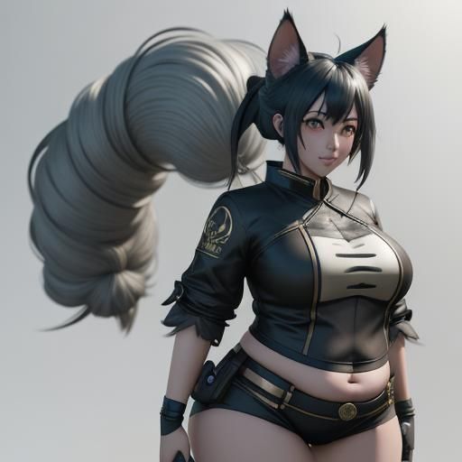 Anime Girl with Dog Features in 3D Style