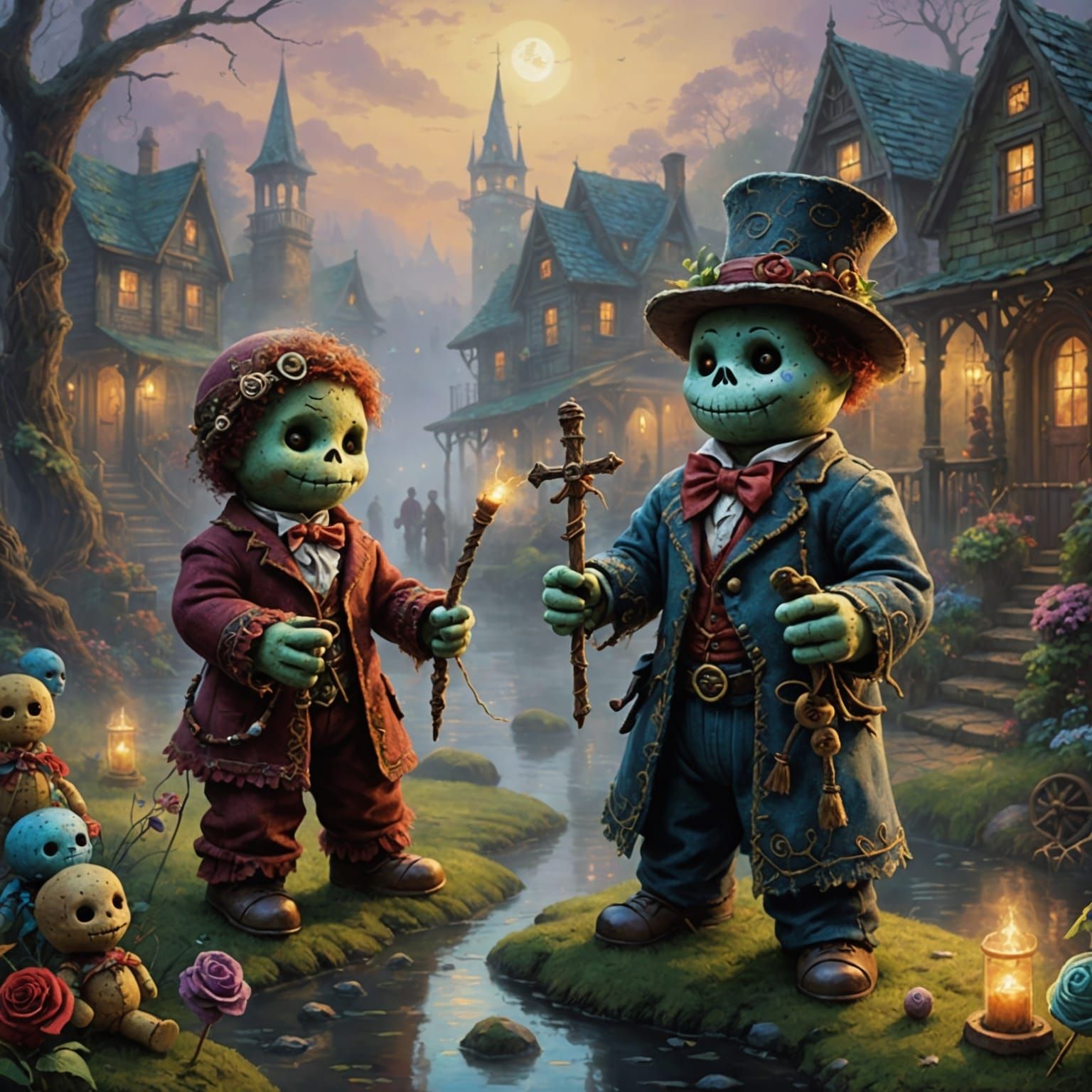 Ethereal Voodoo Dolls in Fantasy Landscape