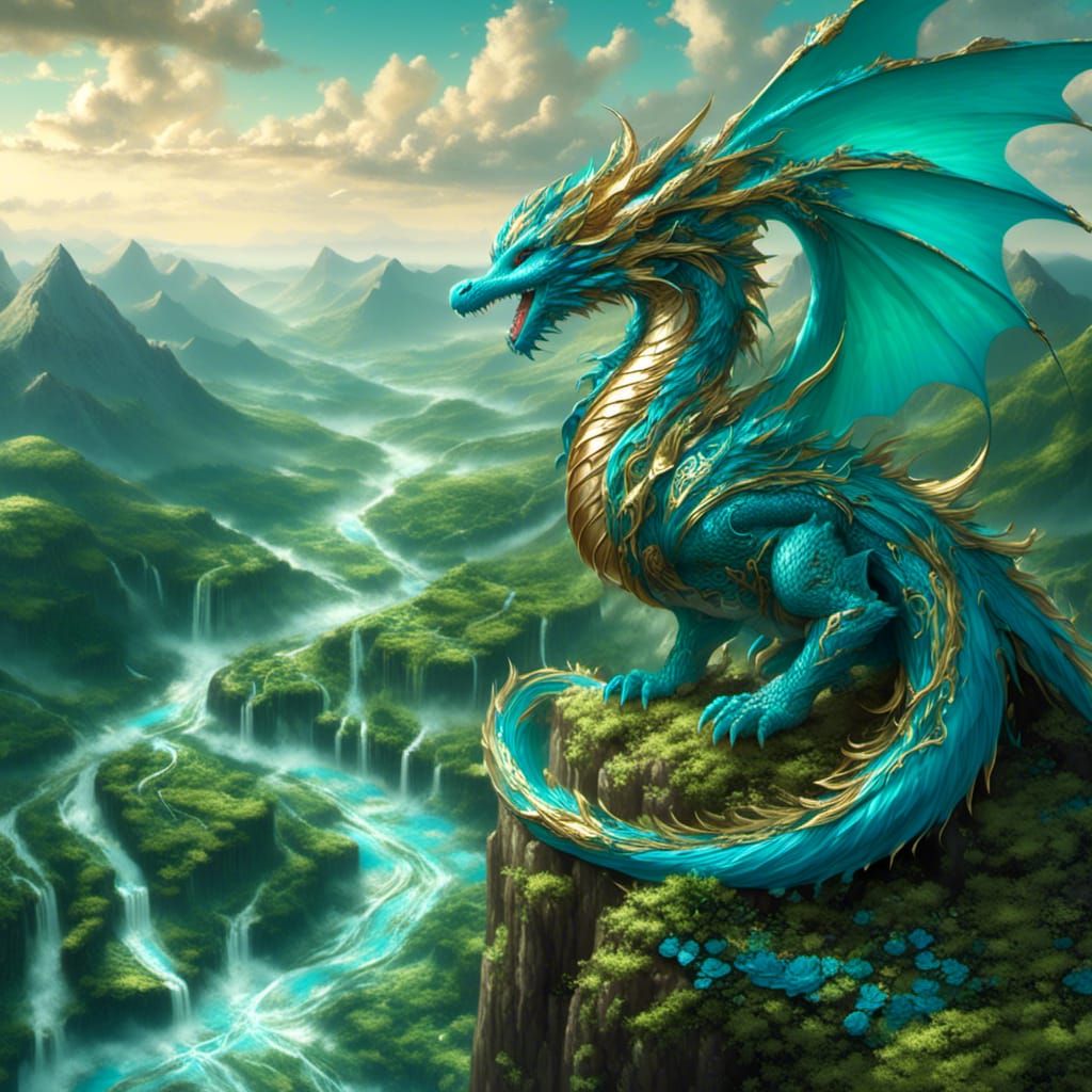 Dragon Swooping Over Valley in Fantasy Colors