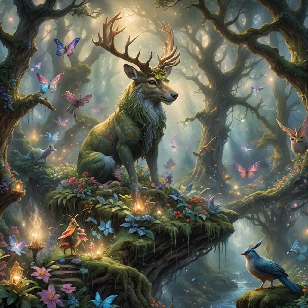 Mythical Creatures in Enchanted Forest: Ethereal Fantasy