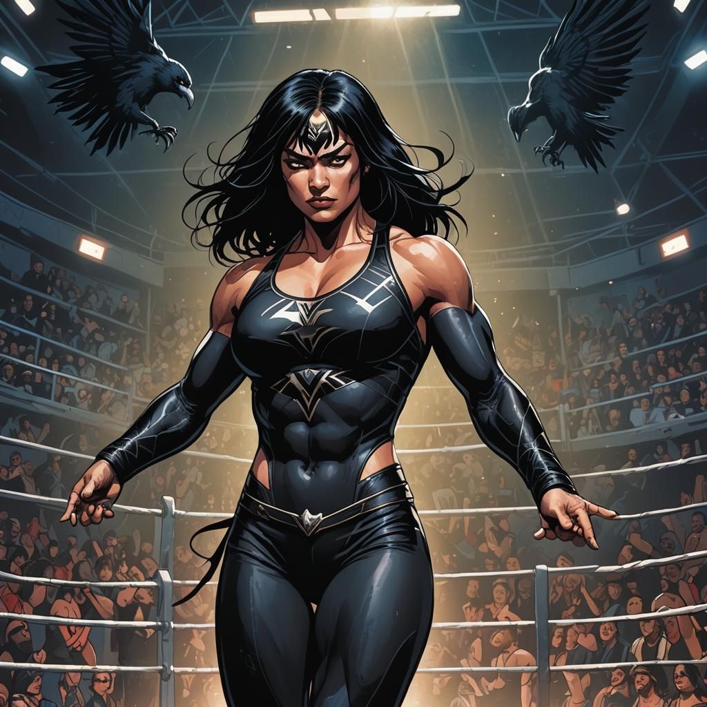 Raven Wrestler in Comic Book Art Style
