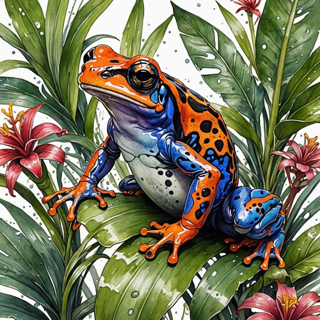 poison dart frog on a bromeliad