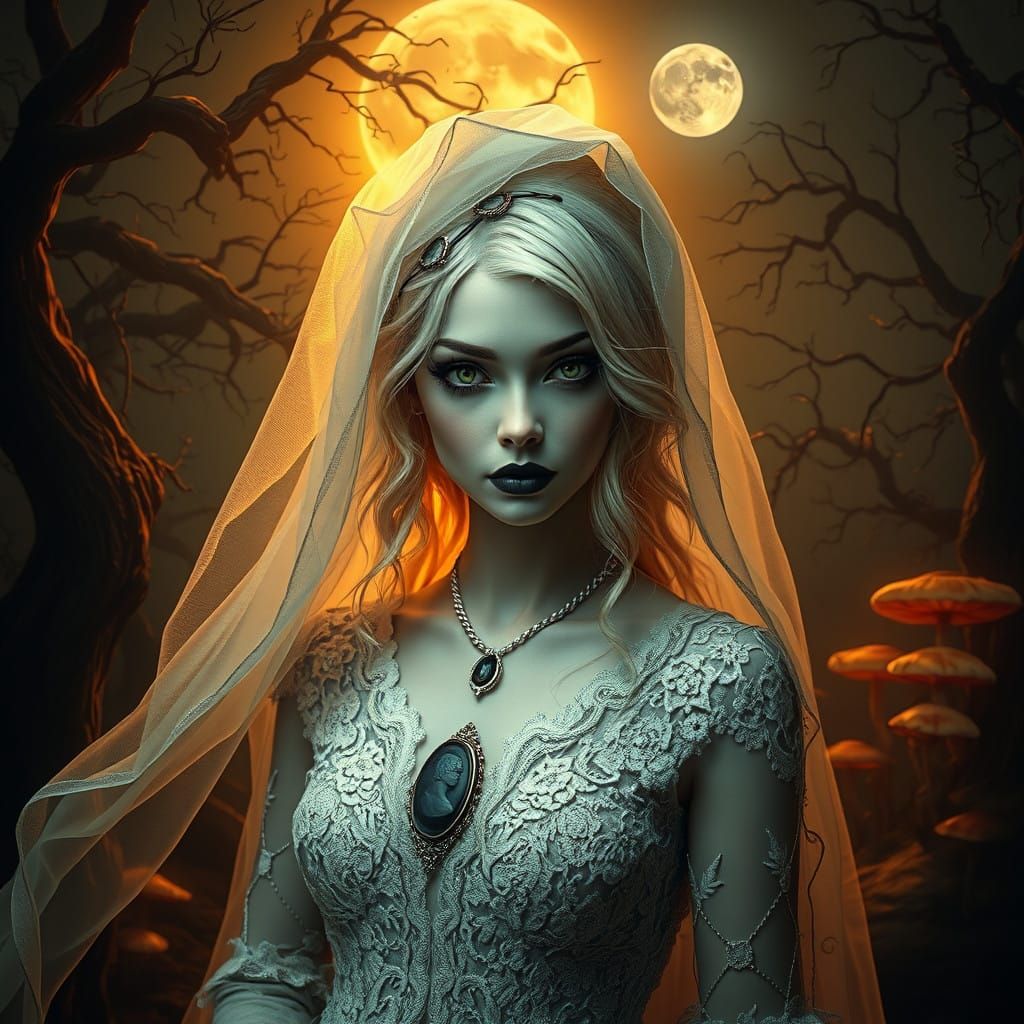 Ethereal Ghost Encases a Gothic Beauty in Golden Haze