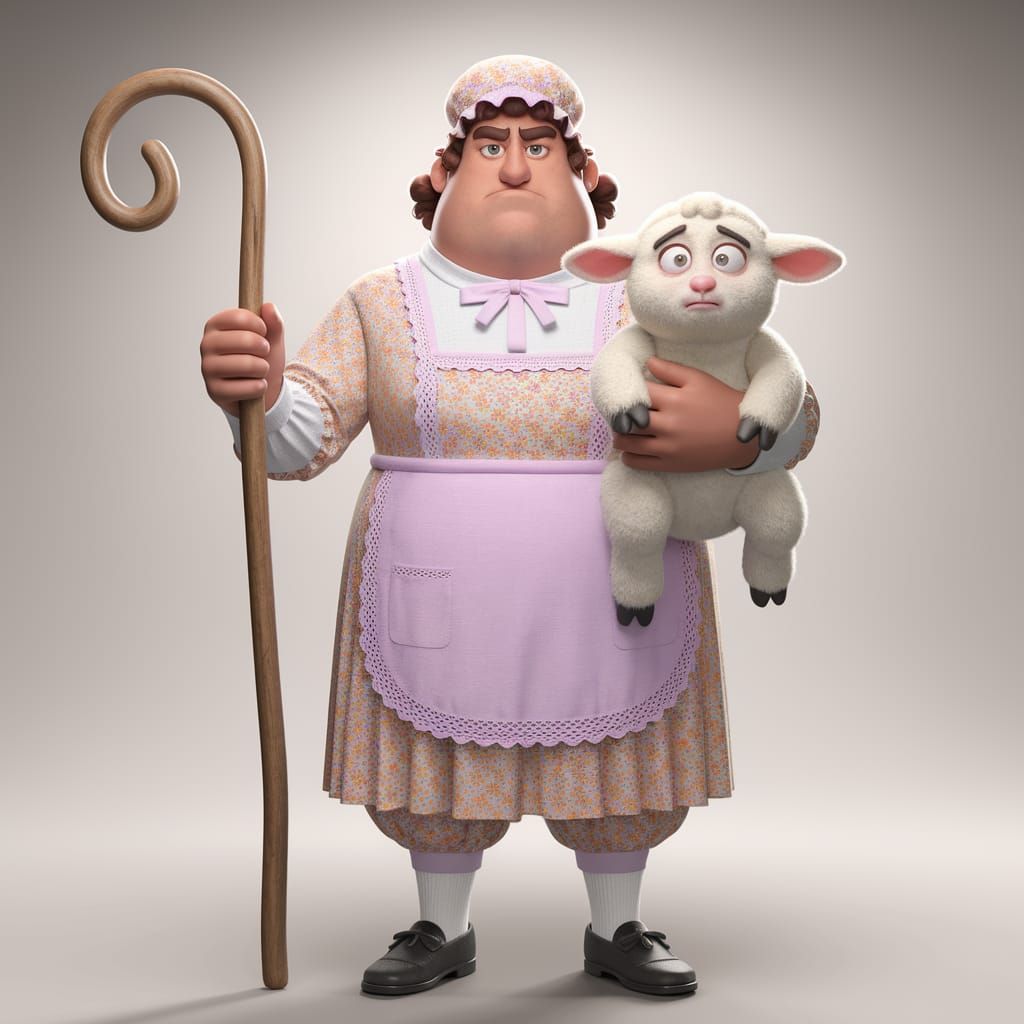 Worried Lamb Held by Man in Feminine Clothing