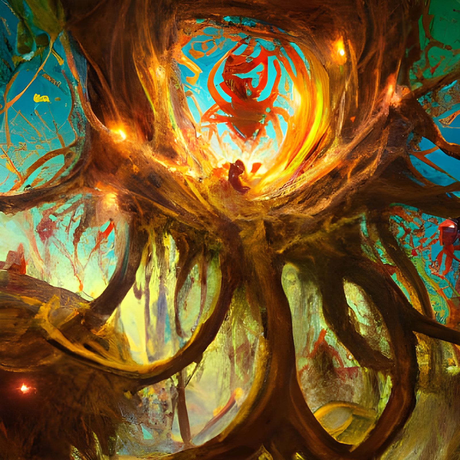 Spiderweb Mandala with Serpents and Elves