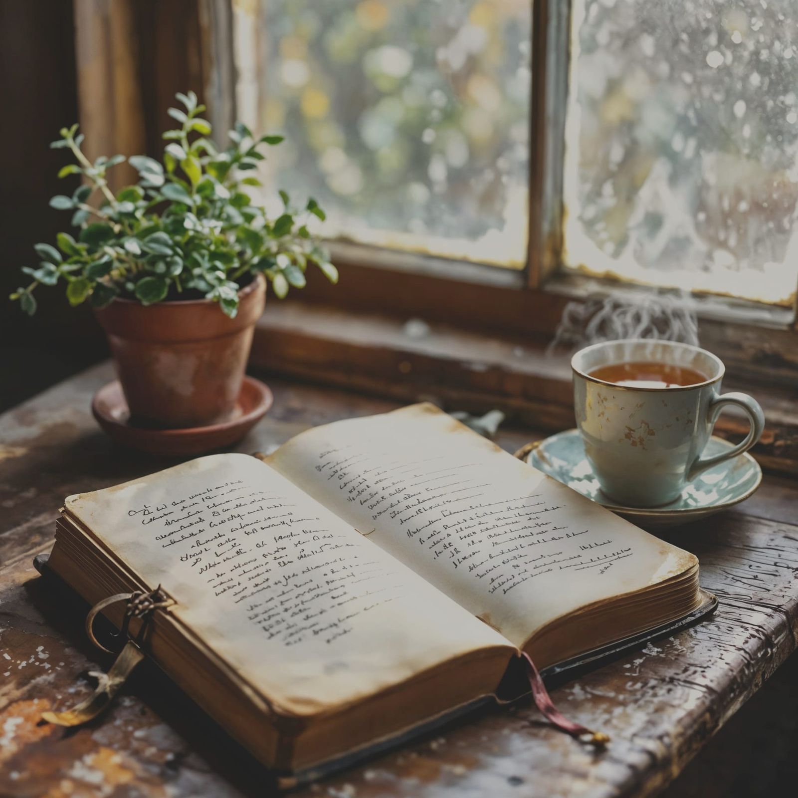 Cozy Morning Journal Scene with Herbal Tea