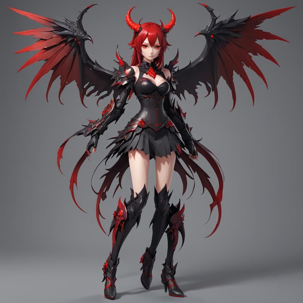 Anime Girl with Demon Wings in 3D Style