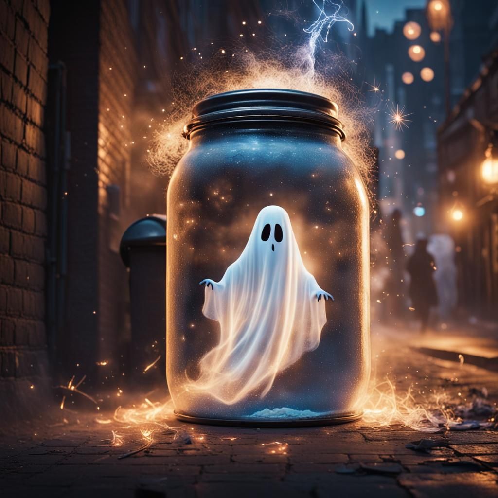 Ghost Genie Emerges from Jar in Alley