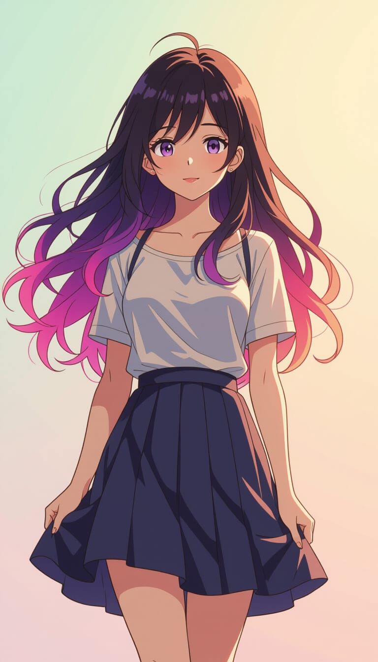 Anime Girl with Ombre Hair in Cinematic Lighting