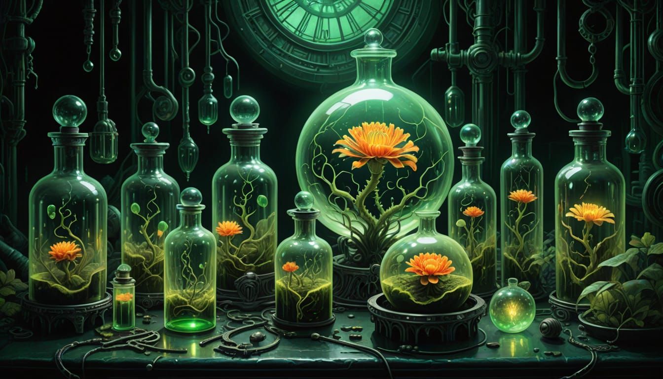 Golden Key in Whimsical Botanical Scene with Watercolor and ...