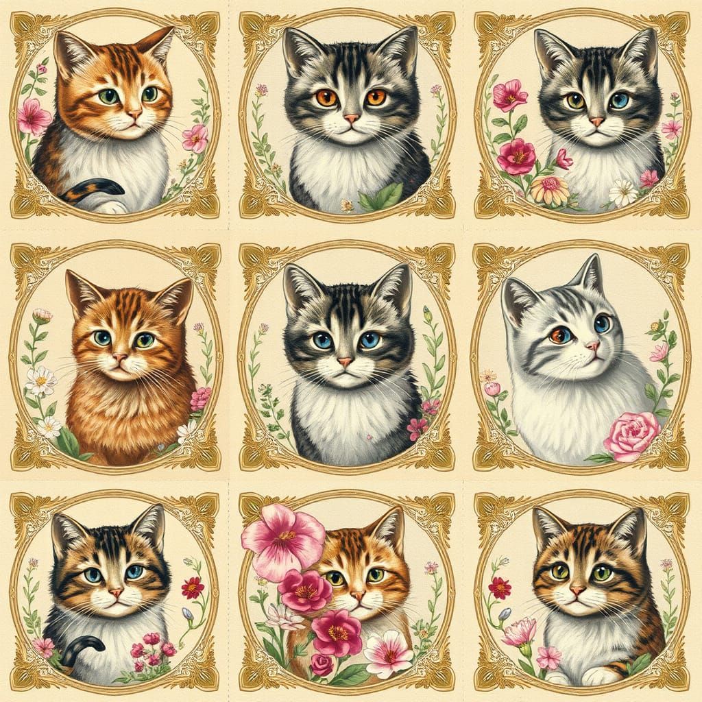 Vintage Botanical Cat Portrait Labels in Pierre-Joseph Redou...