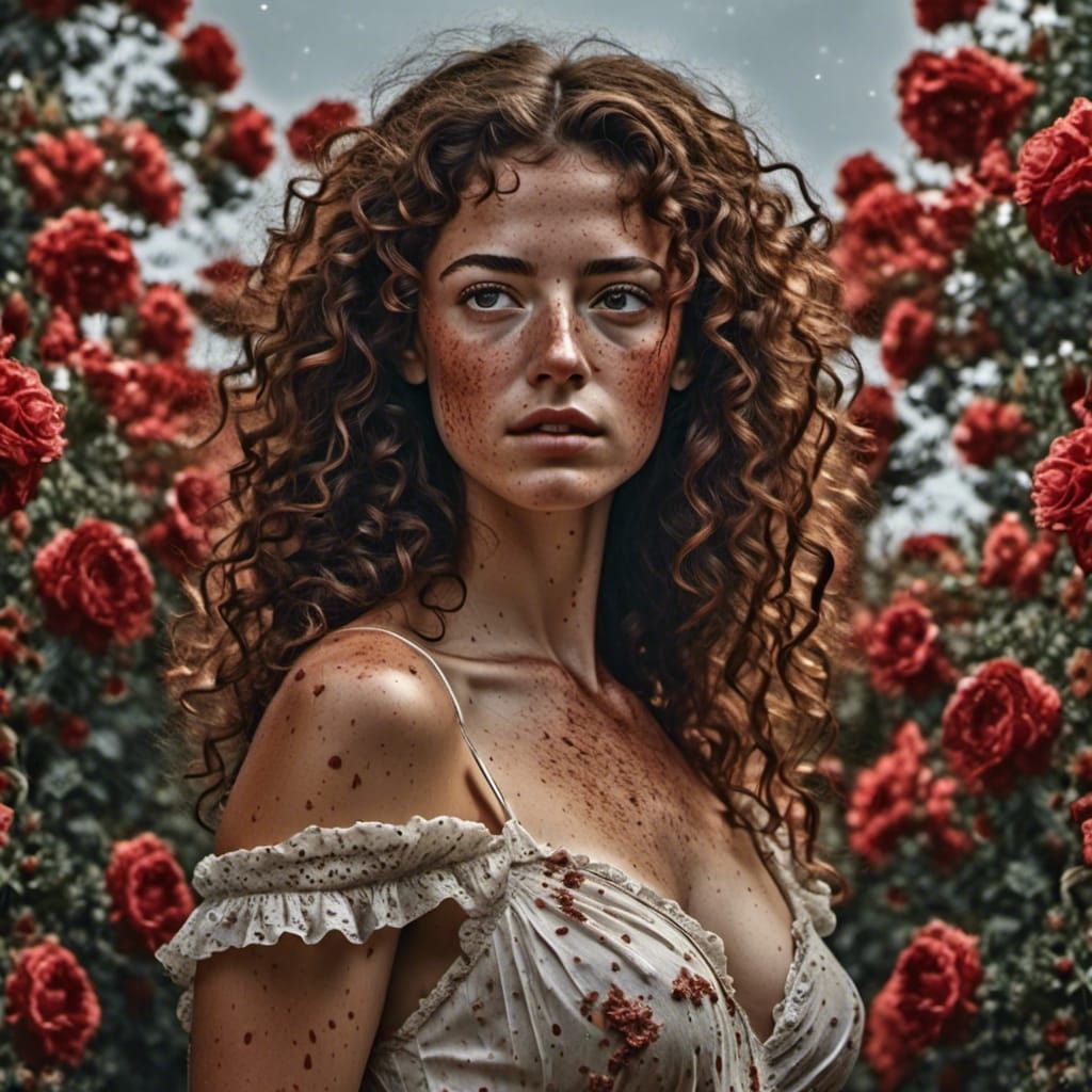 Goddess Ariadne in Roses: Hyperrealistic Mixed-Media Photogr...