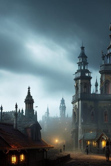 Dark Medieval Alleyway Scene at Night