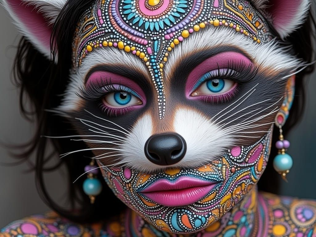 Woman with Mandala Face Makeup in Surrealist Style