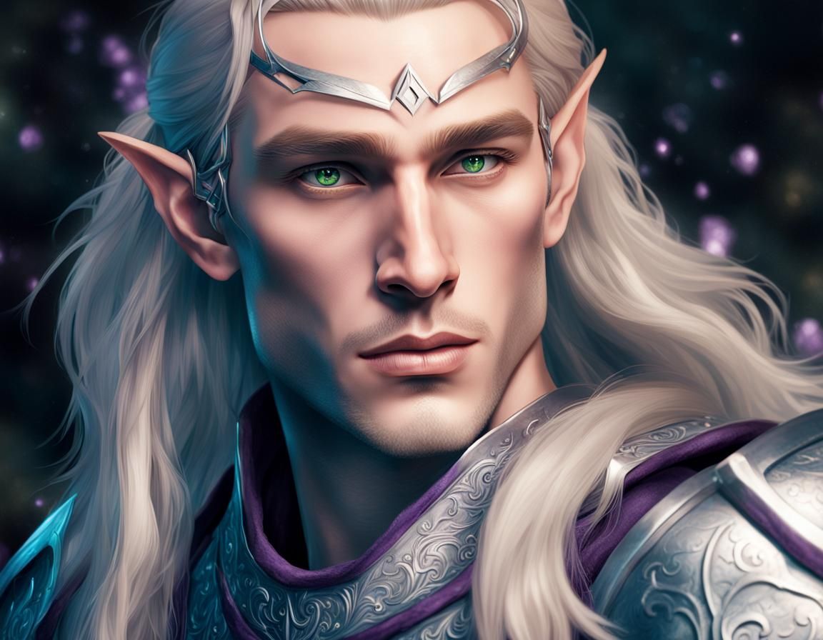 Handsome Purple-Skinned Elf Prince in Silver Armor