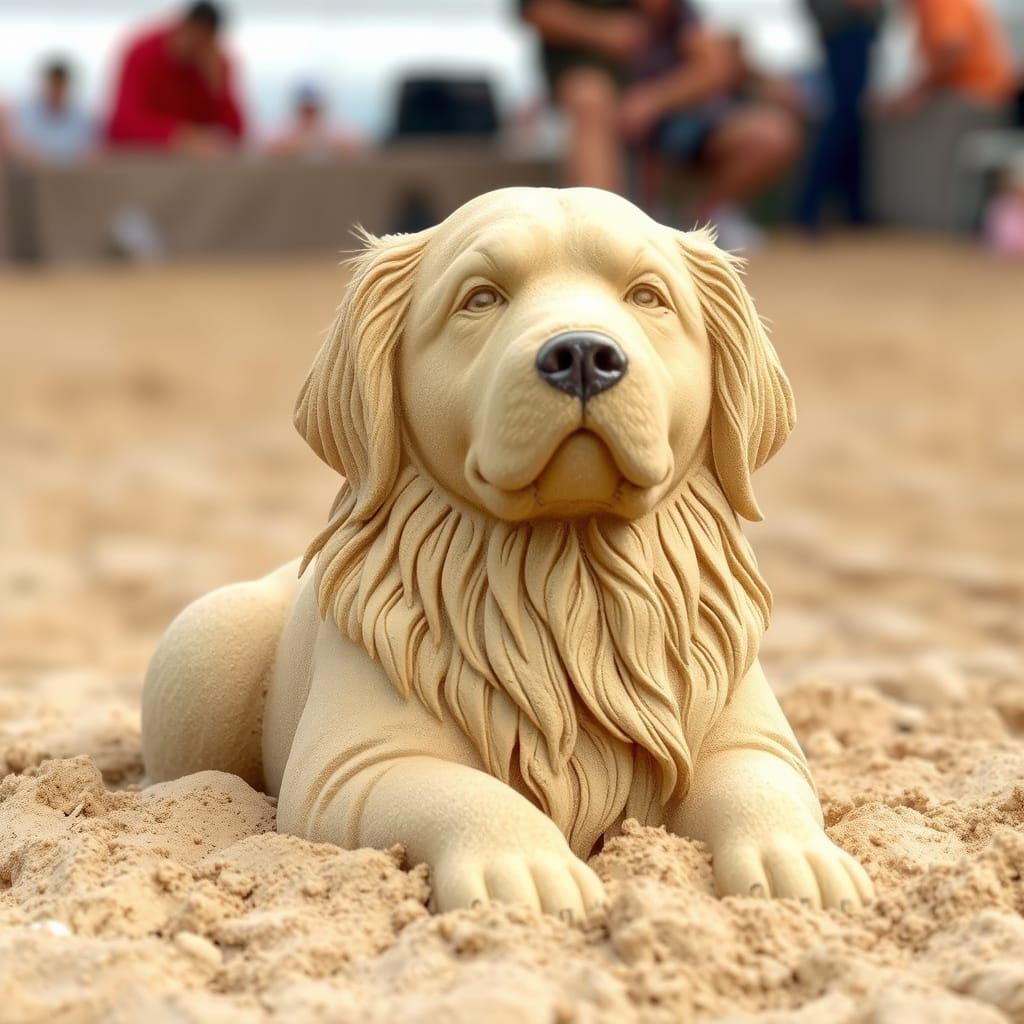 Sand Sculpture of a Golden Retriever