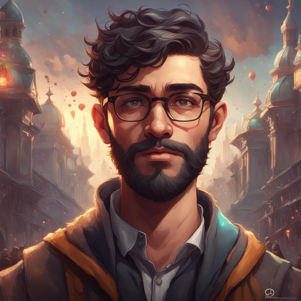 Detailed Portrait of Boy with Glasses, Concept Art