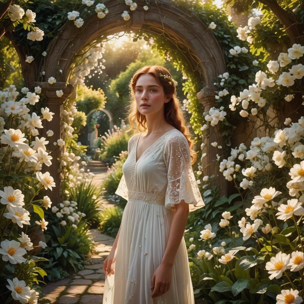 Dreamlike Fantasy Garden with Serene Woman