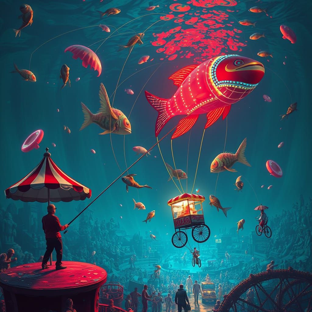 Surreal Underwater Carnival Unleashes Neon Chaos