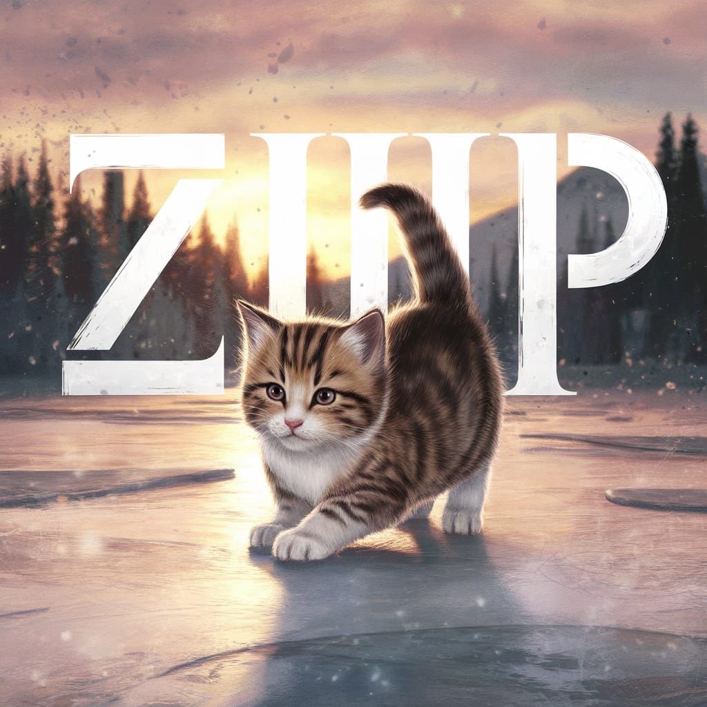 Kitten Sliding on Ice at Dawn: Watercolor Concept Art