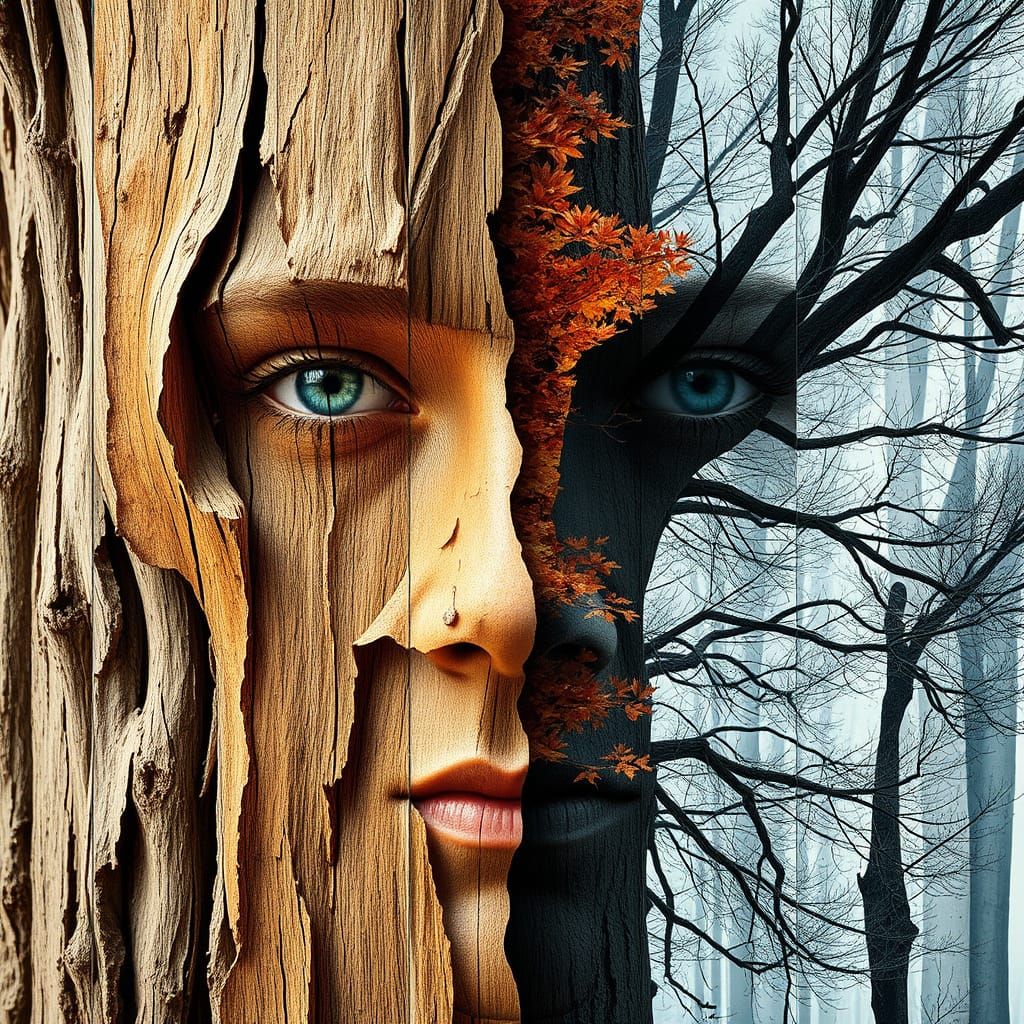 Hyper-Realistic Oak Tree with Striking Seasonal Layers