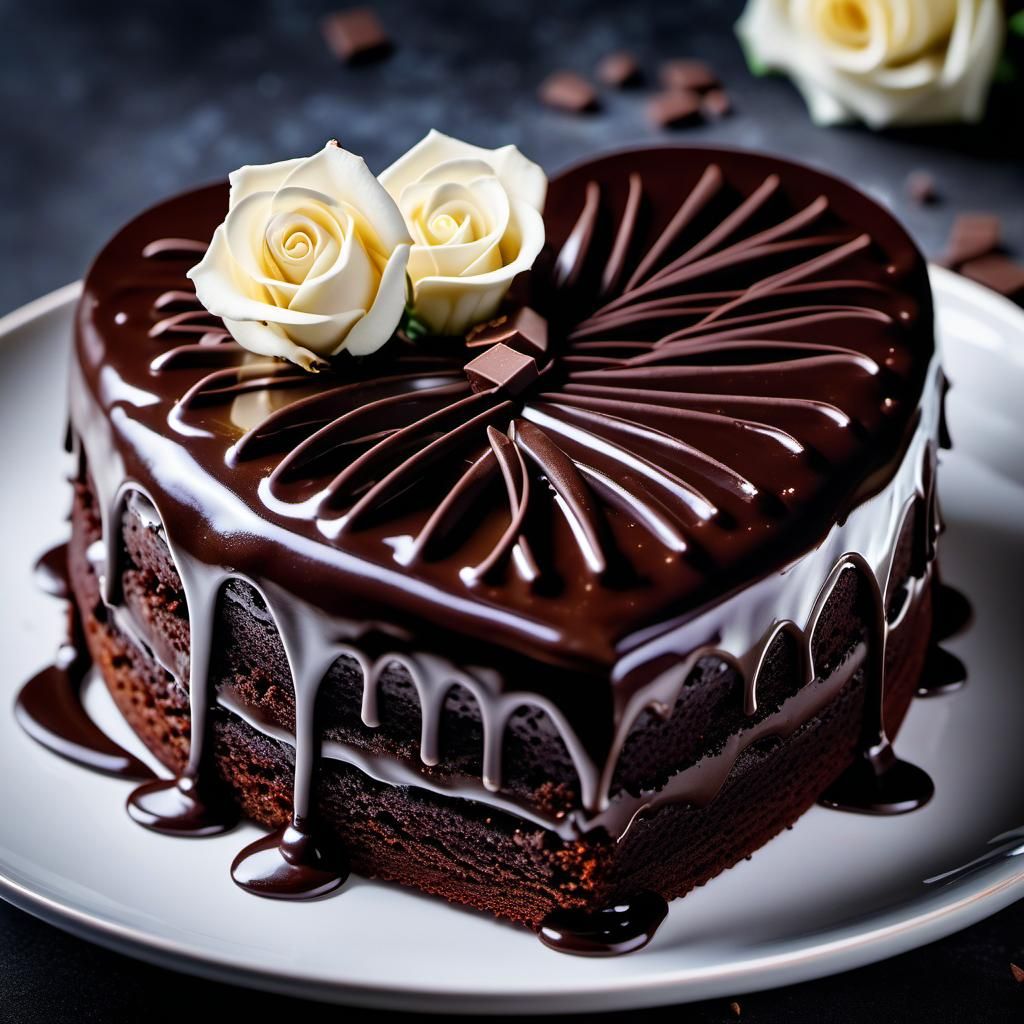 Heart-Shaped Chocolate Cake with White Chocolate Roses
