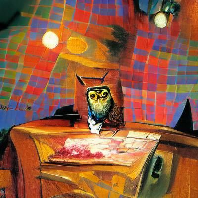 Dapper Owl Portrait in Mixed Artistic Styles