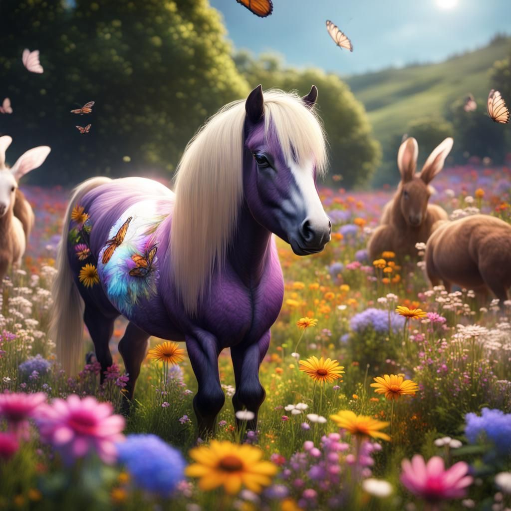 Shetland Pony in a Fantastical Flower Meadow