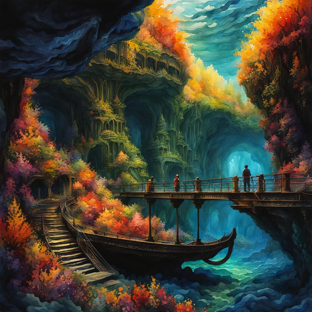 Avatar in Underground Sea: Watercolor Digital Art