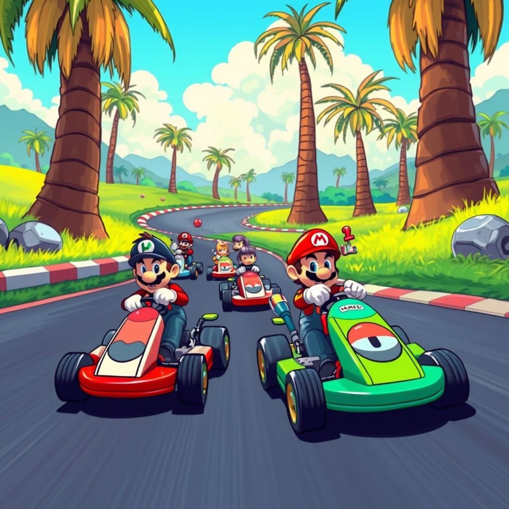 Mario Kart Racers Speed Across Whimsical Tracks