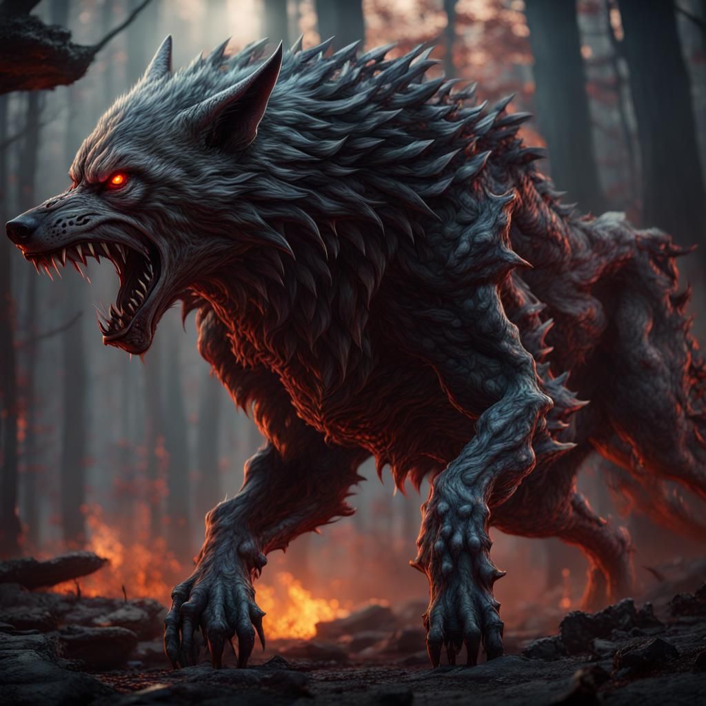 Monster Wolf from Hell: Detailed Fantasy Art
