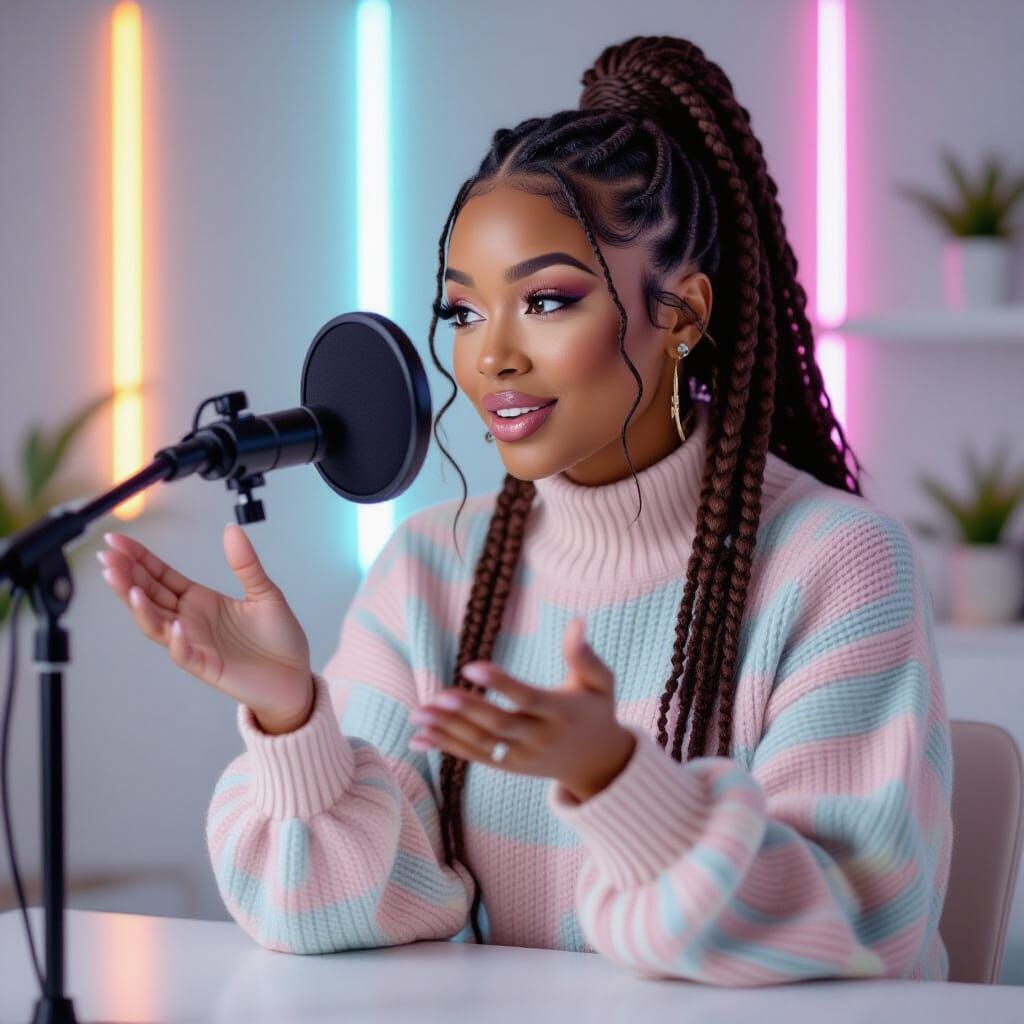 Cute Black ASMR Influencer in Pastel Studio