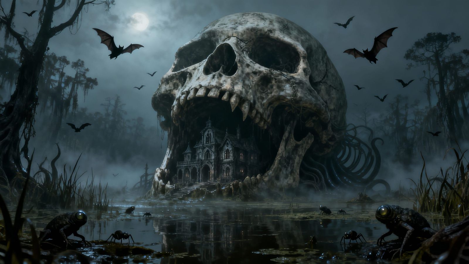 Ancient Skull Swamp House with Bats