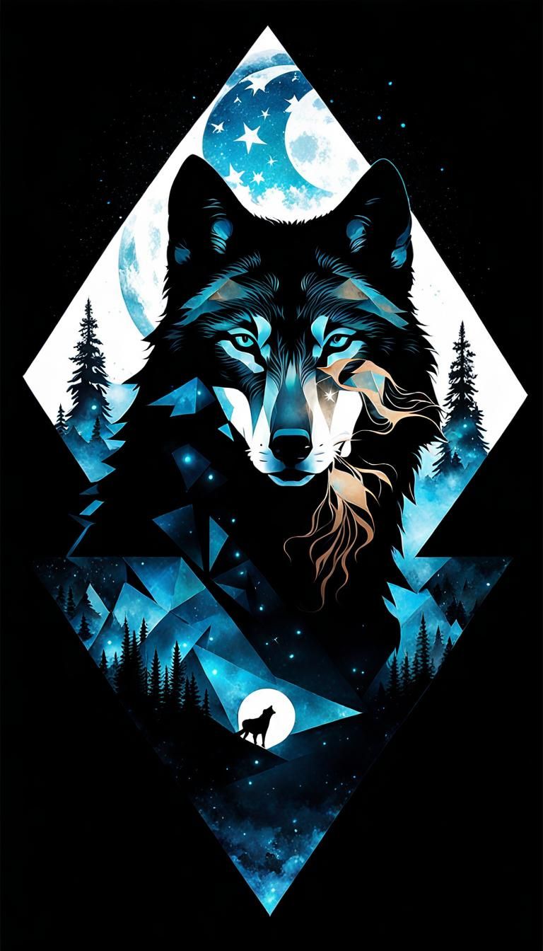 Bohemian Wolf Shifter Double Exposure in Art Nouveau Style