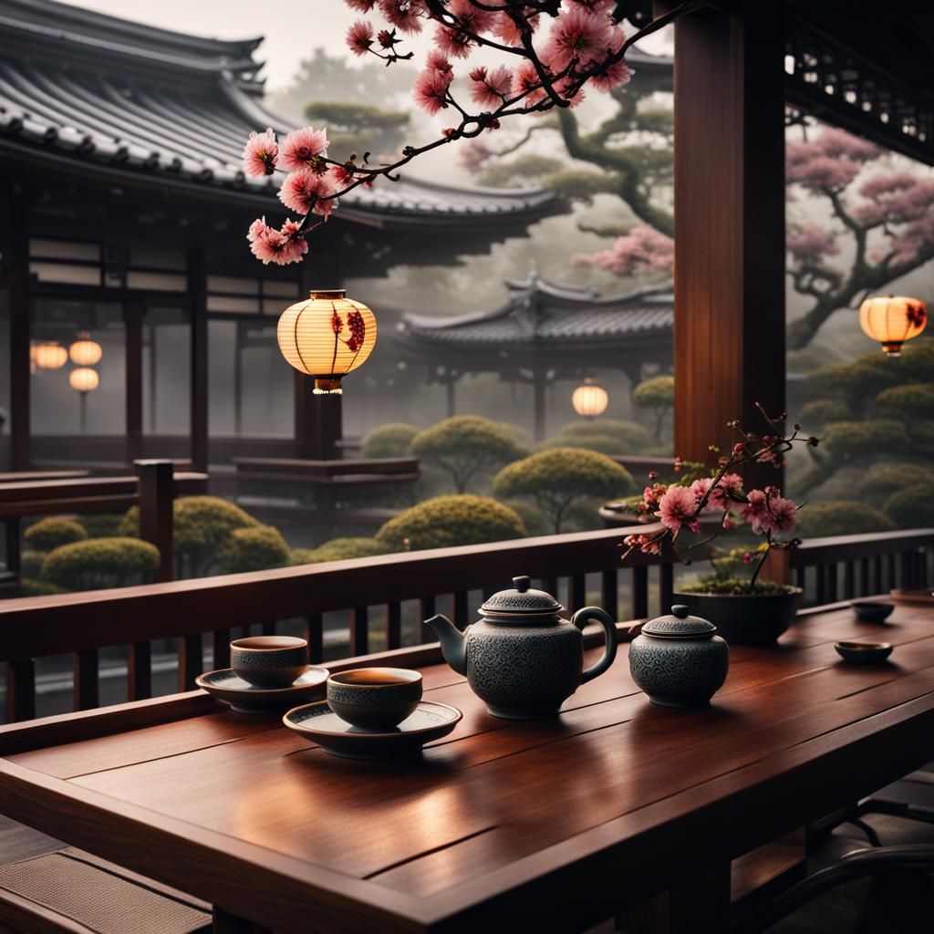Japanese Tea Set and Lanterns in 8K